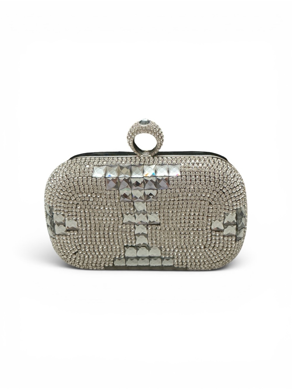 Private Label Silver Crystal-Embellished Evening Clutch